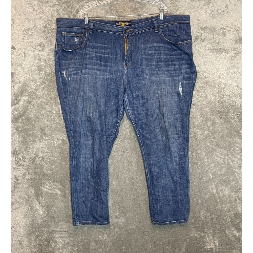 Lucky Brand Women Weekender Cigarette Jean 22W Plus Crop Distressed Slim Stretch
